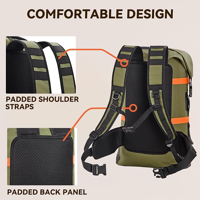HEETA Dry Bags Waterproof Backpack 40L for Men & Women, Roll Top Heavy Duty | Cushioned Hiking Backpack, for Kayaking Boating Paddle Boarding Fishing Travel Camping Beach Vacation Cruise Ship Essentials