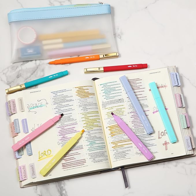 Mr. Pen- Aesthetic Highlighters and Ballpoint Pens No Bleed, 12 Pack, Summer Delight, Bible Highlighters and Pens No Bleed, Fast Dry and No Smear for Bible Journaling, Planner, School Supplies