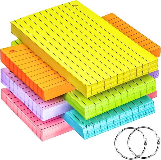 180Pcs Colored Index Cards 4x6 Inch Flash Cards with Rings Lined Note Card Flashcards, Colorful Ruled Card Pad Index Note Books 4 x 6 Notecards for Studying School Supply College Office
