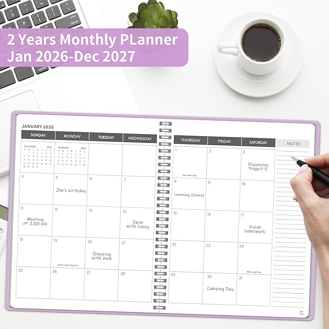 Monthly Planner 2026-2027, 2026 Calendar 24 Months Planner, Jan 2026 - Dec 2027, 8.6" x 11", Academic Calendar Hard PVC Cover with Spiral Bound, Perfect for School & Office for Women & Men