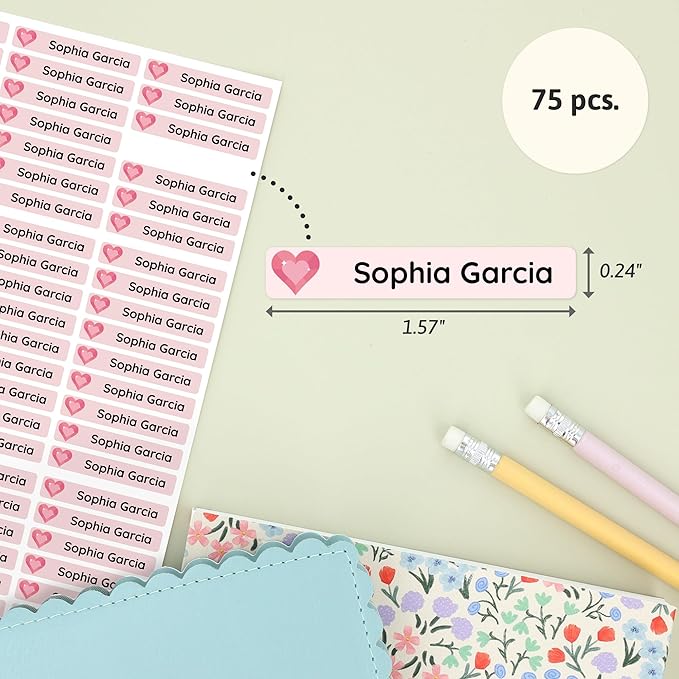 Teddylabels - Personalized Name Labels for School Supplies (75) – Waterproof and Durable Stickers for Pencils, Pen, and Other School Supplies