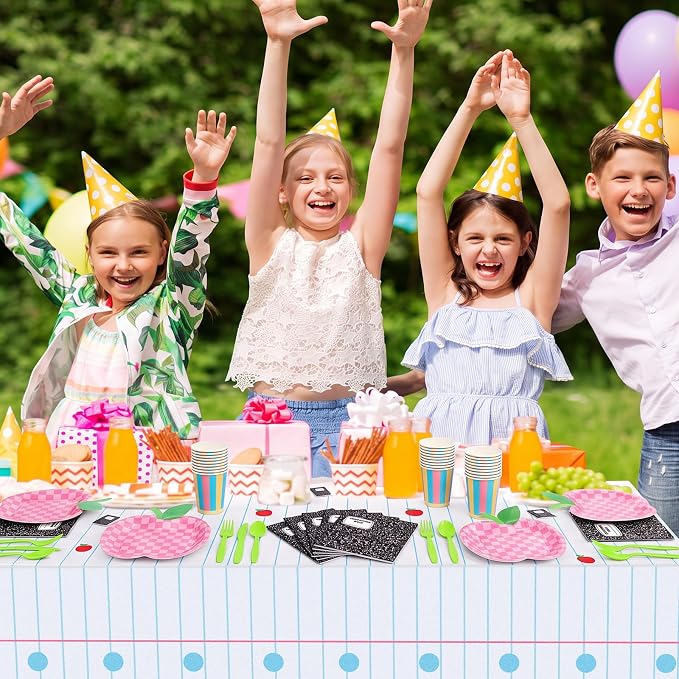 Reallnaive 146 Pcs Preschool Kindergarten Graduation Party Decoration Pastel Apple Paper Plate Teacher First Day Back to School Party 24 Set Disposable Tableware Tablecloth for Classroom Pre K Grad