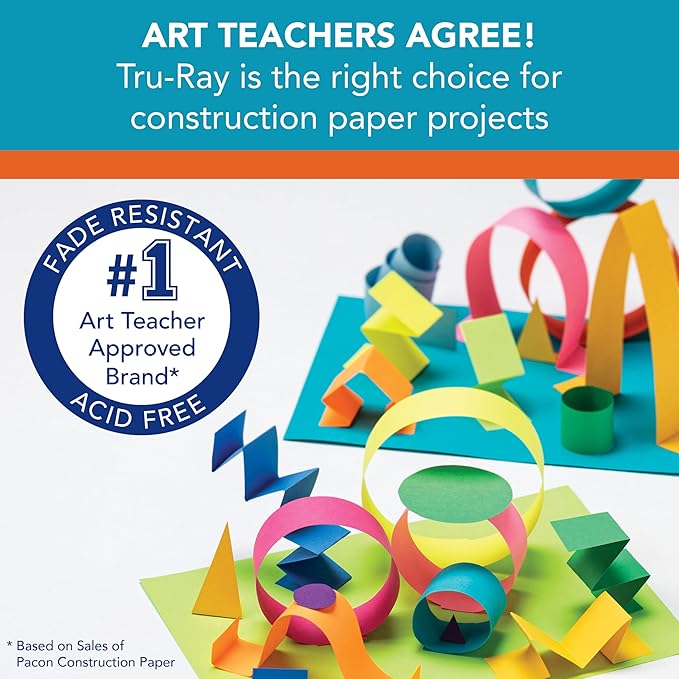Tru-Ray® Construction Paper, 50% Recycled, Assorted Colors, 12" x 18", Pack of 50 Sheets