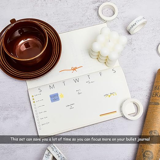 Chuangdi 9 Rolls Calendar Washi Tape Set Day Week Month Number Vintage Calendar Date Washi Masking Tape Decorative Patterned Marking for Arts Crafts Journal Planner(White)