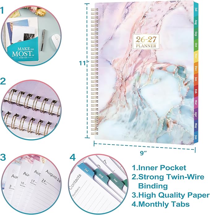 2026-2027 Planner - Academic Planner Weekly and Monthly, 2026-2027 Planners 8.5''x11'', Weekly Monthly Planners with Colorful Tabs, Inner Pocket