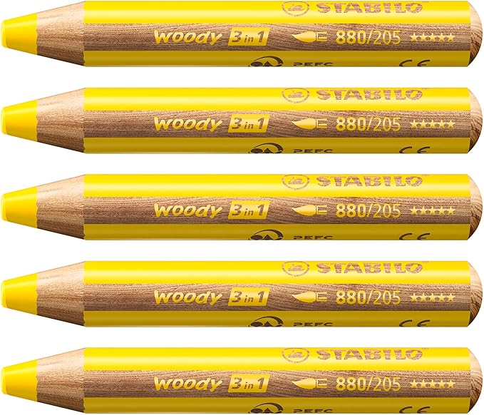 Multi-Talented Pencil - STABILO woody 3 in 1 - Pack of 5 - Yellow