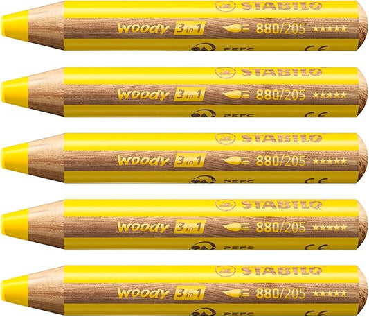 Multi-Talented Pencil - STABILO woody 3 in 1 - Pack of 5 - Yellow