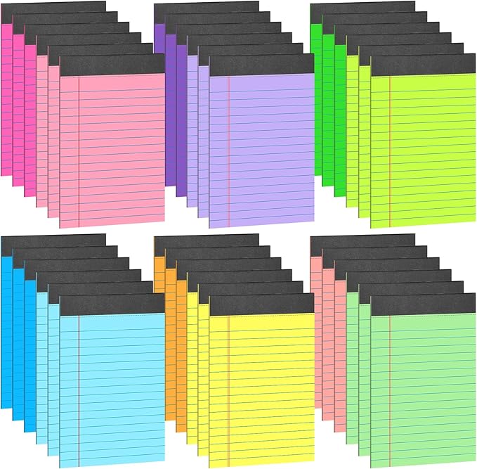 Oleitodh 36 Pack Legal Pads Bulk 12 Colors, Wide Ruled Notepad 5x8, Multicolor Small Notepads 30 Sheet/notepad, Colored Mini Writing Pads with Sturdy Backboard, Perforated Lined Note Pads for Study