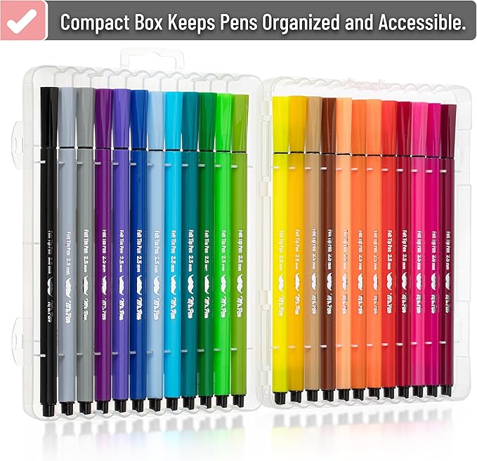 Mr. Pen- Felt Tip Markers, Assorted Colors, 24 Pack, 2.5 mm, Bible Journaling Markers, Bold Point Felt Tip Pens, No Smear, Quick Dry, Perfect for Journaling, Underlining, Writing and Drawing