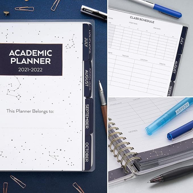 Arteza Academic Planner, 9 x 7 Inches, 113 Sheets, Includes 13-Month Calendar and 2 Sticker Sheets, Constellation Design, Office Supplies and College Essentials for Students and Professors