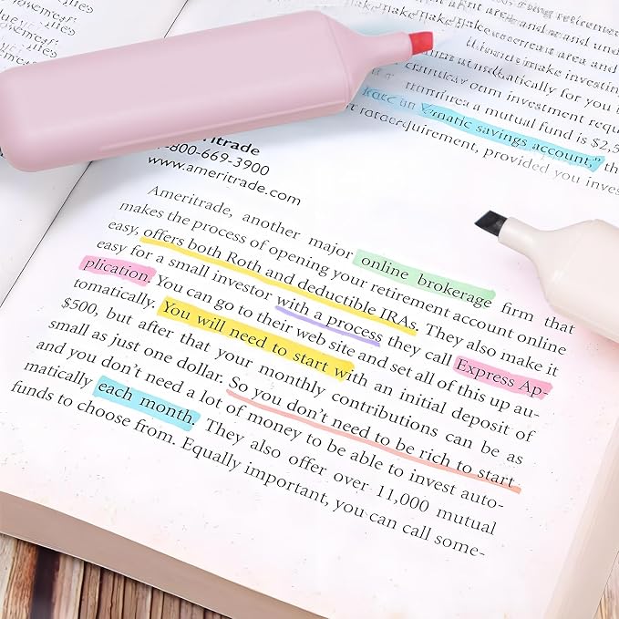 Pastel Highlighter Set, Chisel Tip, Tank Style, 6 Pack Morandi Colors, Cute No Bleed Bible Highlighter, with Large Ink Reservoir for Extra Long Marking Performance, Back to School Supplies