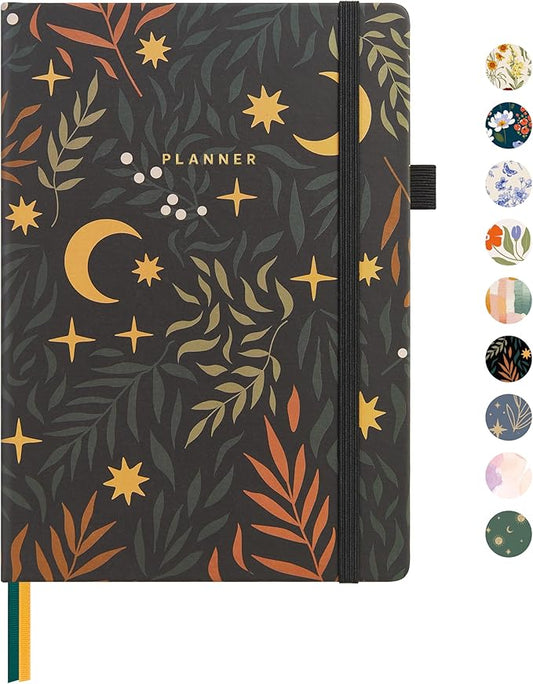And Per Se Undated Planner, Weekly & Monthly Planner with Goal & Habit Tracker, A5 Leather Hardcover Productivity Journal for Academic Year (Lunar Leaf)