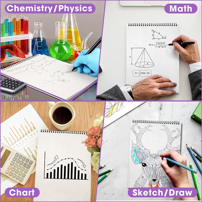 Engrowtic Top Spiral Graph Paper Notebook A4 70 Sheet, Purple, 1 Pack