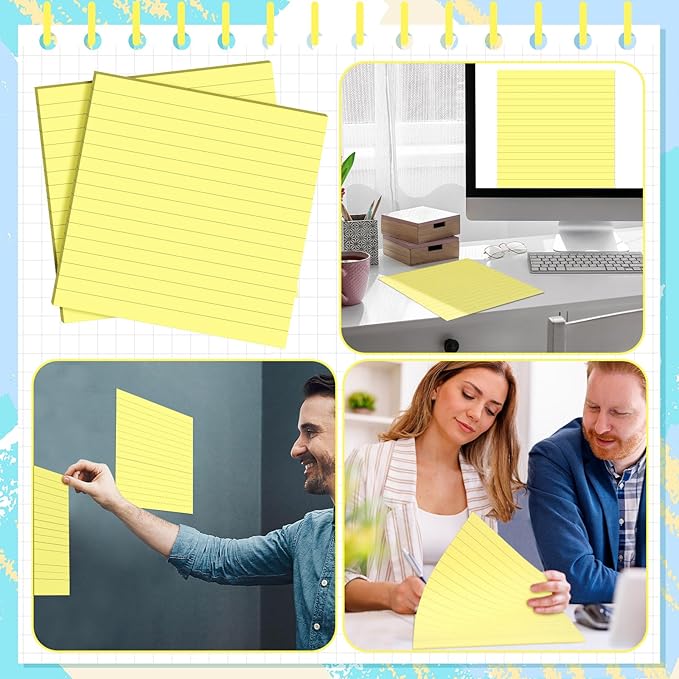 Qeeenar 8 Pads Big Sticky Notes 11 x 11 Inch Lined Jumbo Large Sticky Notes for Wall,Giant Strong Power Memo Square Post for Office, 25 Sheets/Pad (Yellow Color)