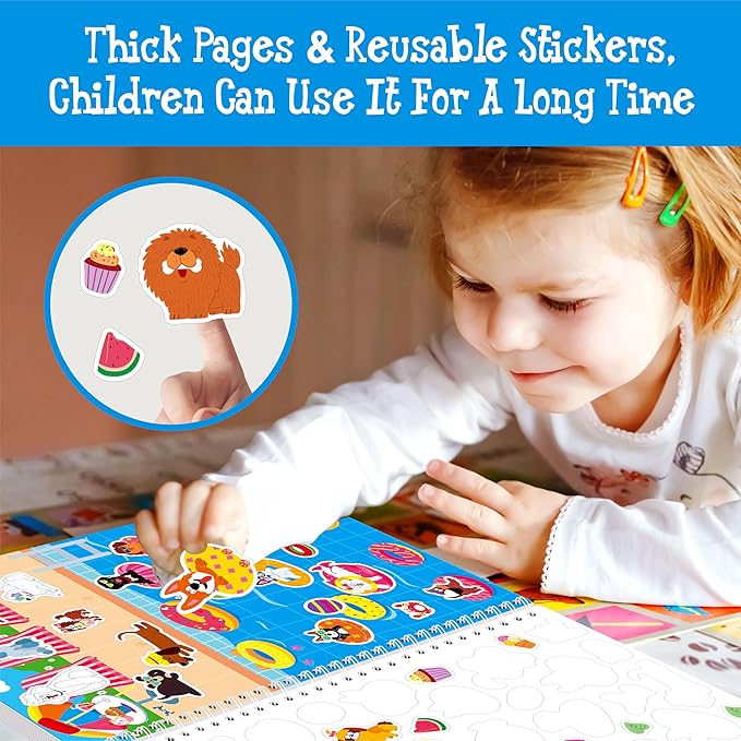 Dog Sticker Activity Book, 547 Reusable Stickers, 10 Dry-Erase Scenes & 10 Coloring Pages, Dog-Themed Activity Book, Edudogional Hands-on Travel Game - Great for Kids, Adults, Boys & Girls