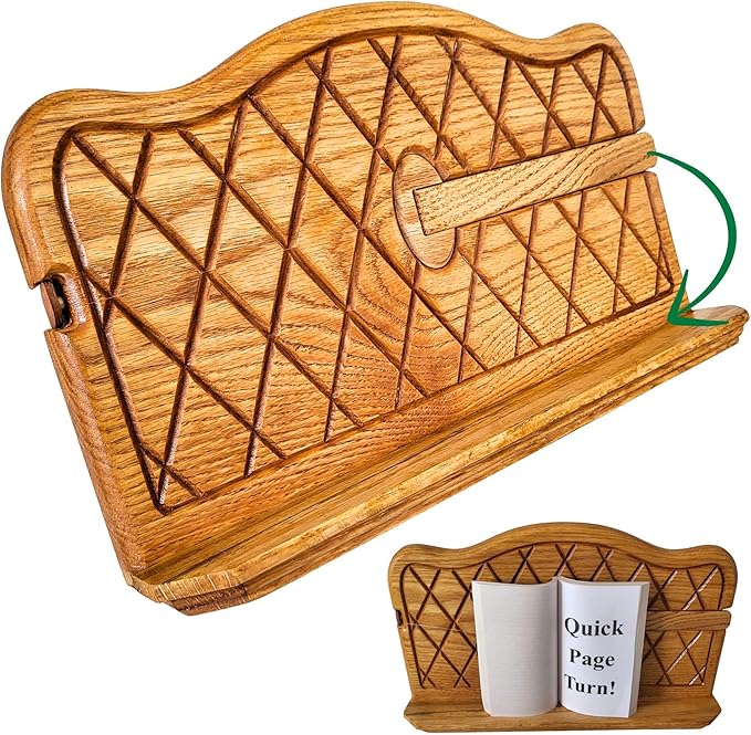 Revolutionary Book Stand for Hands Free Reading, Wooden Reading Rest, Desktop and Lap Page Holder, Adjustable Angle, Quick Page Turn for textbooks