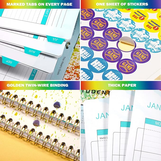 Student Planner 2026-2027 - Academic Planner from July 2026 - June 2027, Weekly & Monthly for Students 11"x 8.3", Flexible Cover, Strong Golden Binding, Printed Tabs, with Stickers