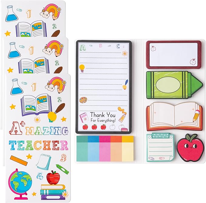 B1ykin A+ Teacher Sticky Notes Set - A+ Amazing Teacher Self-Stick Notes Pad, 550 Sheets Writing Memo Pages Sticky Notepad for Teacher Appreciation Gifts, School Office Supplies (3Pcs)
