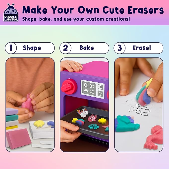 PURPLE LADYBUG Eraser Lab Mermaid & Unicorn Eraser Making Kit - Birthday Gift for Girls Ages 5-10, Make Your Own DIY Clay Eraser Kit, Gift for 7 Year Old Girl, Back to School Supply