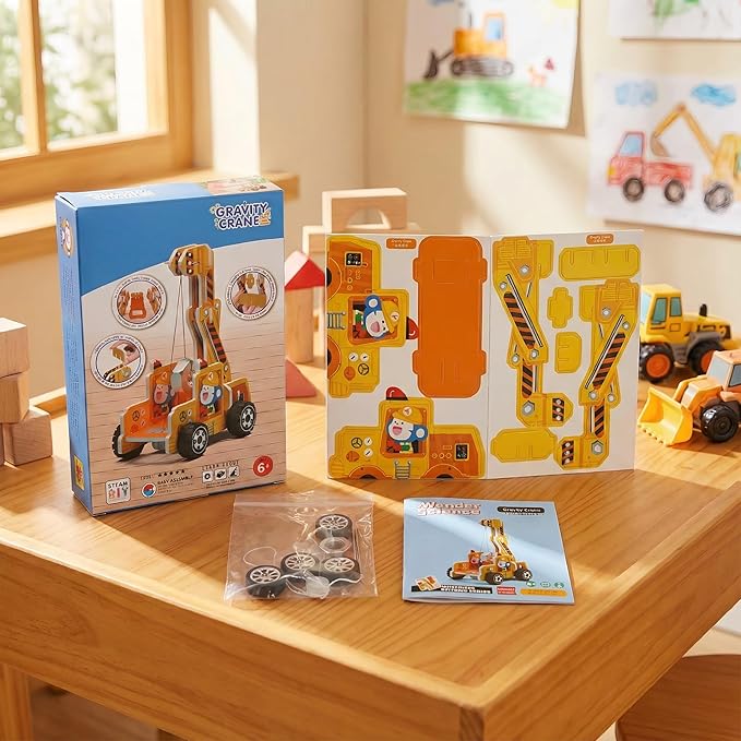 STEM Gravity Crane Science Experiment Kit, Kids DIY Pulley & Lever Physics Model, Learn Potential & Kinetic Energy Conversion, Build Hands-On Engineering Skills