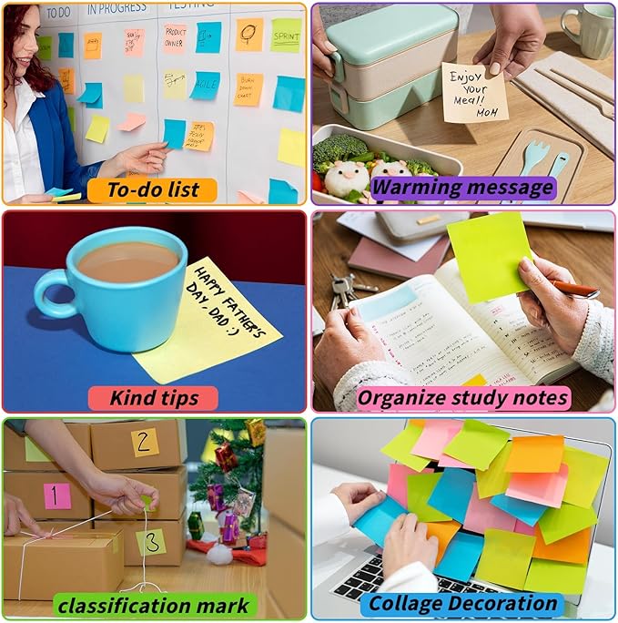 72 Pack Sticky Notes Bulk 3 x 3 in Self-Stick Note Pads Colorful Posted Note in 36 Colors Adhesive Paper Memo 50 Sheets/Pad Easy to Post for Office Home School Meetings Notebook Wall Door Window