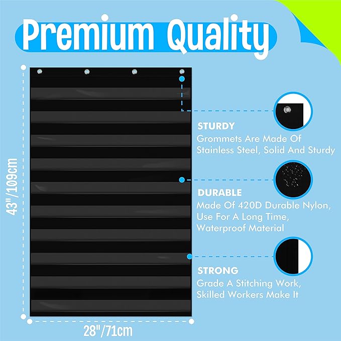 Daily Schedule Pocket Chart, Class Schedule with 10 Clear Pockets Plus 4 Over Door Hangers for Classroom Home School Schedule Organization & Time Management-Fits 4” Sentence Strips & Word Cards
