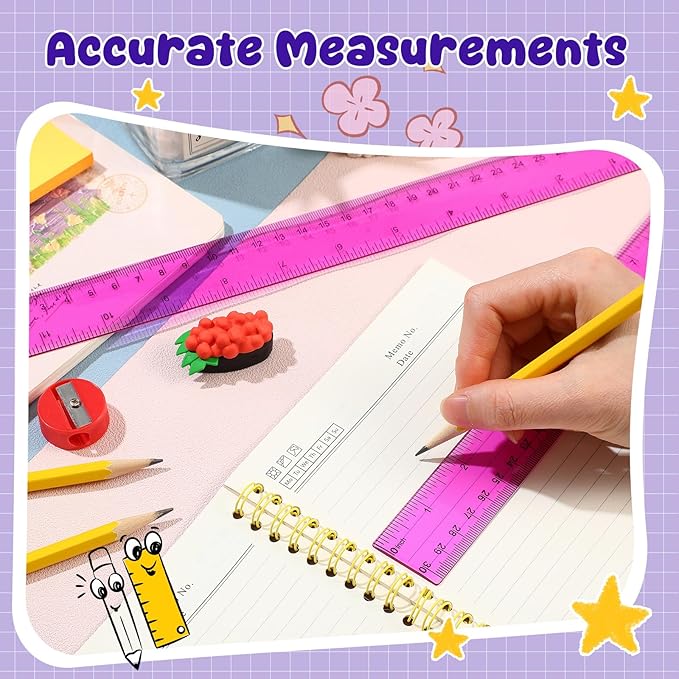 EBOOT 2 Pack Plastic Ruler Straight Ruler Plastic Measuring Tool for Student School Office(Purple,12 Inch)
