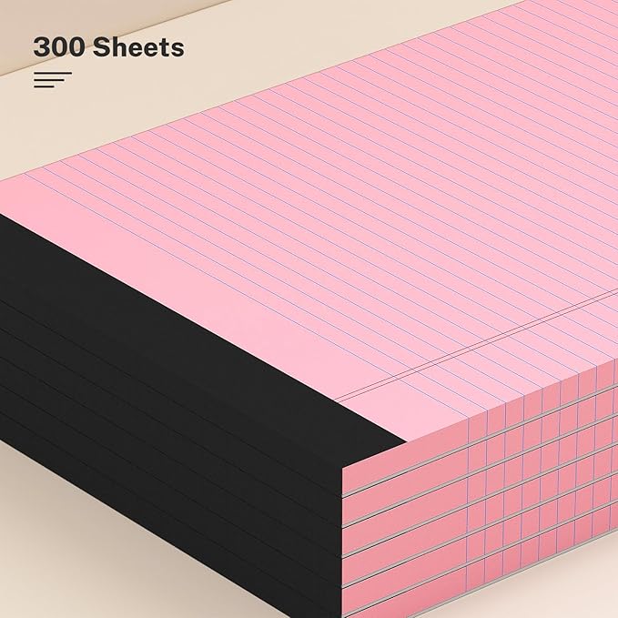 AILZFEI 8.5 x 11 Inch Pink Legal Pads, 6-Pack College Ruled Paper Note Pads Narrow Ruled Notepad Perforated Writing Pad 8.5x11 Pads of Paper 300 Sheets
