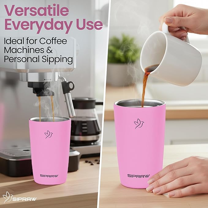 12oz Travel Coffee Mug Tumbler Insulated Stainless Steel Coffee Cup with Leakproof Lid for Hot and Cold Drinks BPA Free Reusable Mug Dishwasher Safe Cup Holder Friendly, Pink