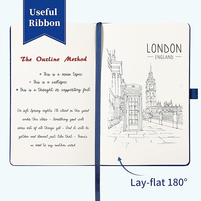 Blank Journal/Notebook - Classic Notebook/Journal with Ribbon Divider, Hardcover with Thick Paper, 5.3'' x 8.26'', Banded + Pen Holder +Inner Pocket - Deep Blue