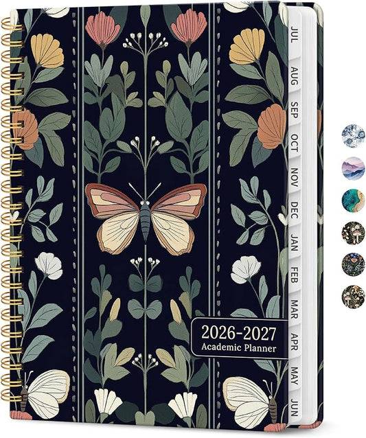 Planner 2026-2027, Academic Monthly and Weekly Calendar Planner for Women, July 2026 - June 2027, Hardcover Pretty Agenda Planner Book with Tabs, Spiral Daily Organizer for School Office Home Supplies, 6.3" x 8.5" - Butterfly Tapestry