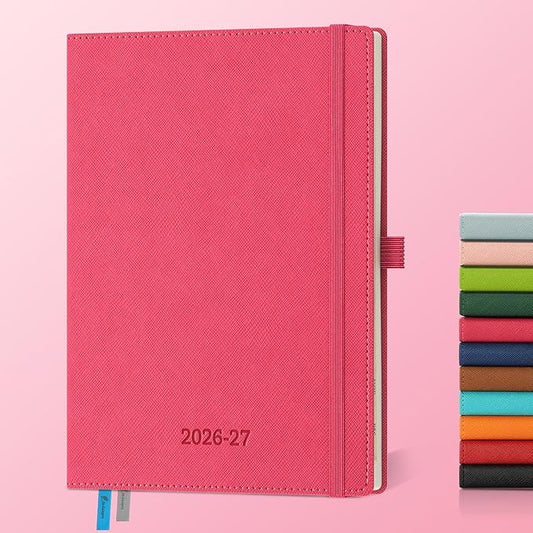 Weekly Monthly 2026-2027 Planner (July 26-Dec 27),8.5"x6.5",18 Months Agenda Plan with Month Tabs & Pocket,Expenses/Note Pages, Academic Calendar with Vegan Leather Cover,Rose Red
