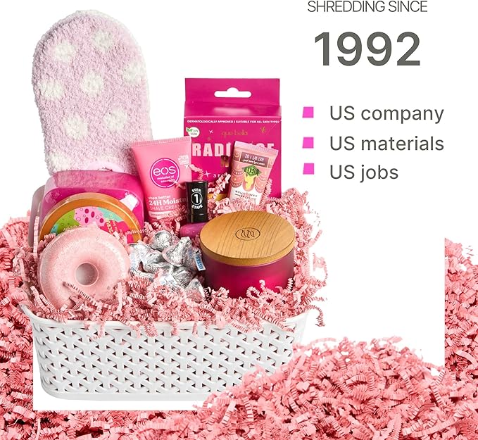 FRILLZ by DECOfill™ Crinkle Cut Paper Shred Filler for Baskets, Gifts, Packing and Protecting your Mother's Day, Birthday, Weddings, Anniversary, Valentines Day, and other gifts (2 pound, Light Pink)