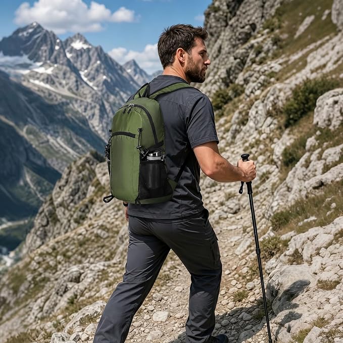 30L Large Hiking Daypack, Foldable Outdoor Backpack, Dark Green | Packable Daypacks for Men Women, Lightweight Water-Repellent Collapsible Daypack for Commuting Outdoor Sports Camping