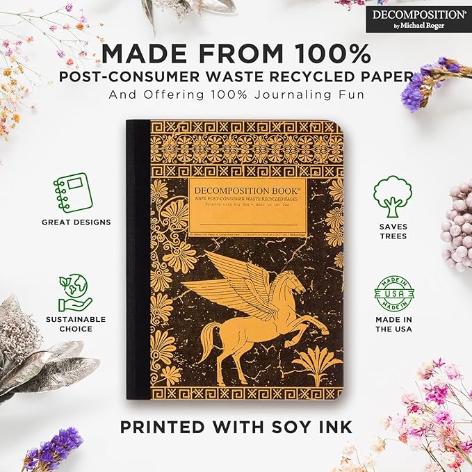 Decomposition Pegasus College Ruled Composition Notebook - 9.75 x 7.5 Journal with 160 Lined Pages - Notebooks for School Supplies, Home & Office - 100% Recycled Paper - Made in USA