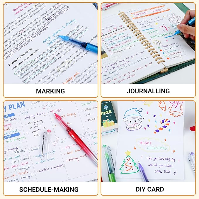 APOGO 12 Colors No Bleed Liquid Ink Pens For Journaling, 0.5mm Fine Point Bible Pens, Quick-Dry and Dispense Ink evenly, Smooth Writing Gel Pens for Bullet Journal and Taking Notes