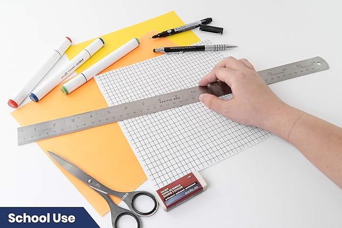Pacific Arc 18 Inch Stainless Steel Ruler with Inch/Metric Conversion Table
