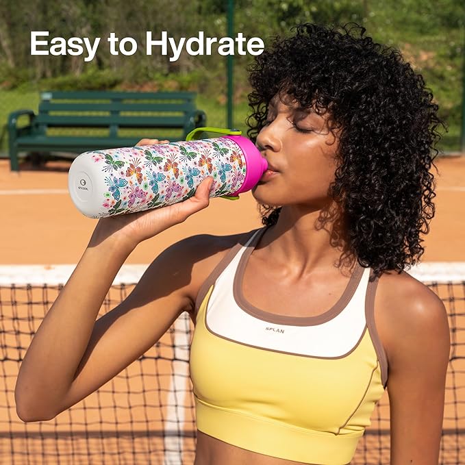 ENCOOL Insulated Water Bottle with Straw Stainless Steel Water Bottle, Leak-Proof, BPA-Free, Double Wall Vacuum Keeps Cold for 24 Hours for Sports, Travel, School (26 oz, Aesthetic Butterfly)