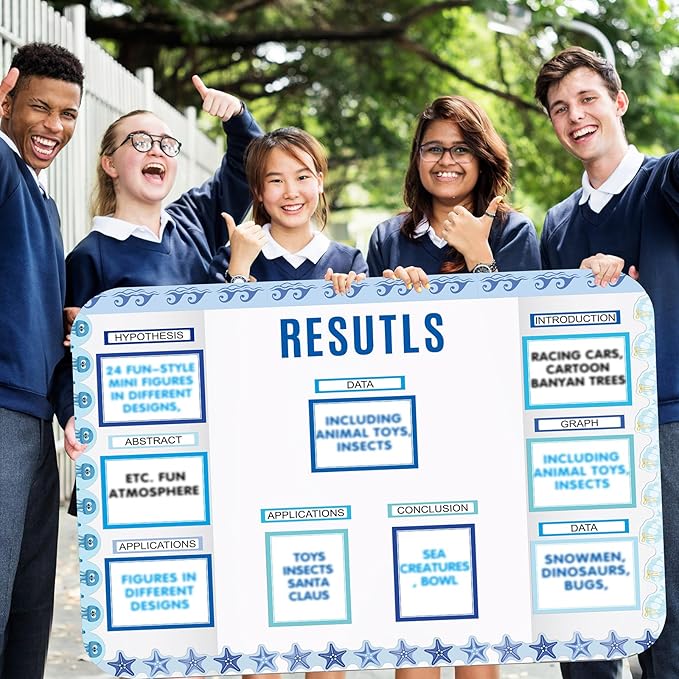 Sinload 92 Pcs Science Fair Board Supplies 60 Trim Scalloped Poster Boards 18 Presentation Subtitles 6 Project Titles 8 Letter Sticker for Classroom Display Boards (Blue,Ocean)