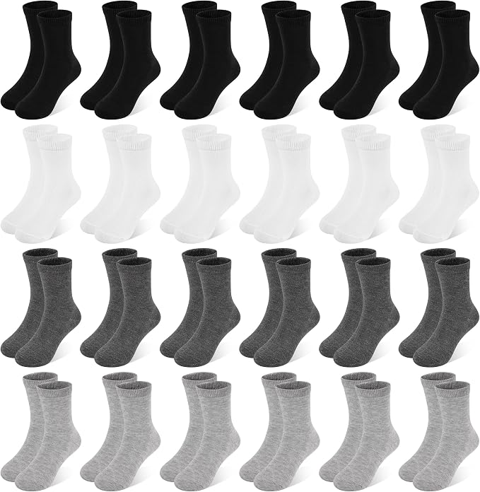 GENTABY Kids Socks 24 pairs Cozy Athletic Crew Socks for Boys and Girls(1-13Years)