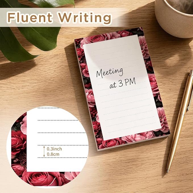 Lined Sticky Notes 4x6 in, 2 Pack Large Cute Notepads with Lines, Bright Post Memo Note Pads Big Rectangular Sticky Notes for Office Pink Red Roses