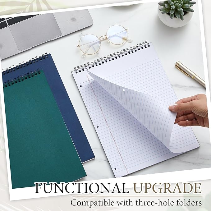 MotiMind 3 Pack 8.5" x 11" Top Spiral Notebook with 3 Hole Punched White Legal Pads College Ruled Notepad 50 Sheets Hard Cardboard Paper Wirebound Notepad for Office School Business