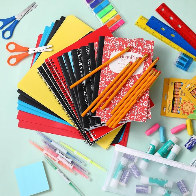 Gilprop 1 Set School Supply Kit 88 Pcs Back to School Supplies for Students Essential Bundle Kit Include Pencil Notebook Ruler Glue Scissor Sticky Note Eraser Pencil Sharpener