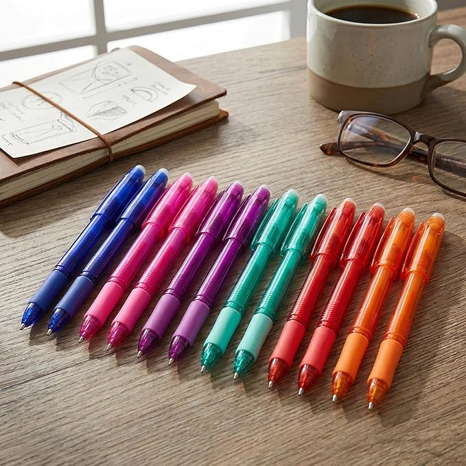 Volcanics Erasable Gel Pens, 0.7mm Fine Point Gel Erasable Ink Pens - Compatible with Rocketbook, 12 Pack, Smooth Writing Pens Pencil-Like Precision for for Office, Journaling, Note Taking & Planning
