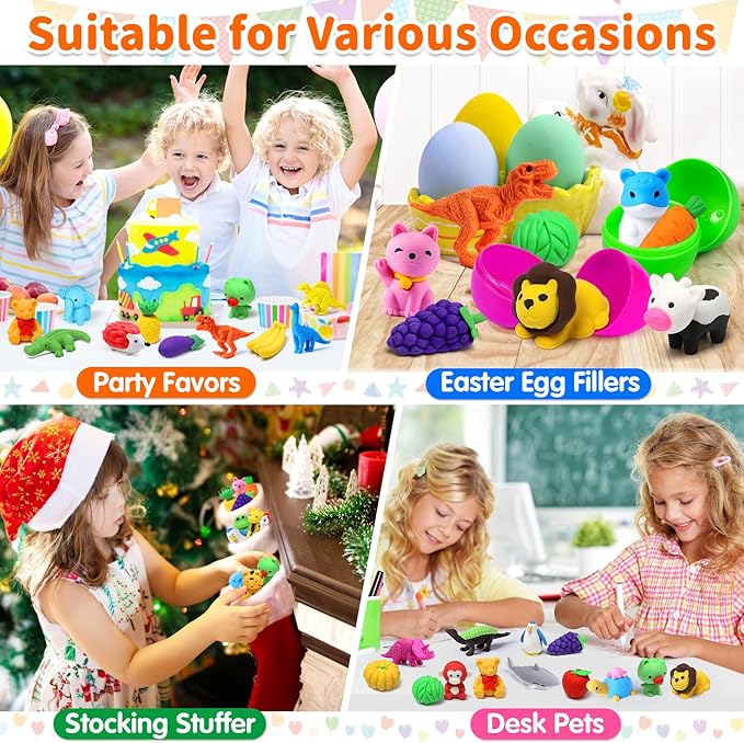 40 Pack Animal Erasers for Kids Bulk Desk Pets Classroom Prizes Treasure Box Toys for Classroom Supplies, 3D Puzzle Mini Erasers Pencil Eraser Back to School Supplies for Kids Party Favors (Random)