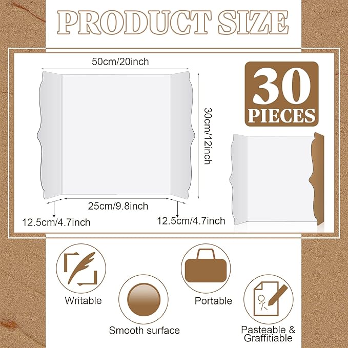Censen 30 Pcs Trifold Poster Board 12 x 20 Inch Trifold Display Board Science Fair Display Boards Small White Corrugated Posterboard Project Boards Presentation for Science Fair School Business Office