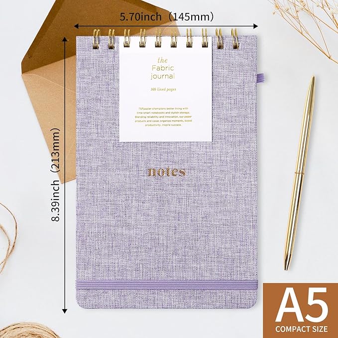 A5 Lined Journal Notebook – Hardcover Fabric Cover 160 Pages 100 GSM Thick Paper With Elastic Band & Pen Holder College Ruled Writing Notebooks for Work School Travel (1pack-Violet-style C)