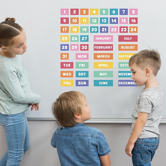 Calendar Magnets for Whiteboard - 50pcs Colorful Magnetic Monthly Calendar for Refrigerator Classroom Weeks and Months