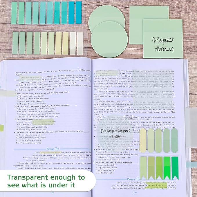 1100 Sheets Transparent Sticky Notes, Clear Waterproof 3 x 3 Sticky Notes with Pen, Translucent See-Though Note Tabs for Bible Study Book Annotation Kitchen Reminder (Green)