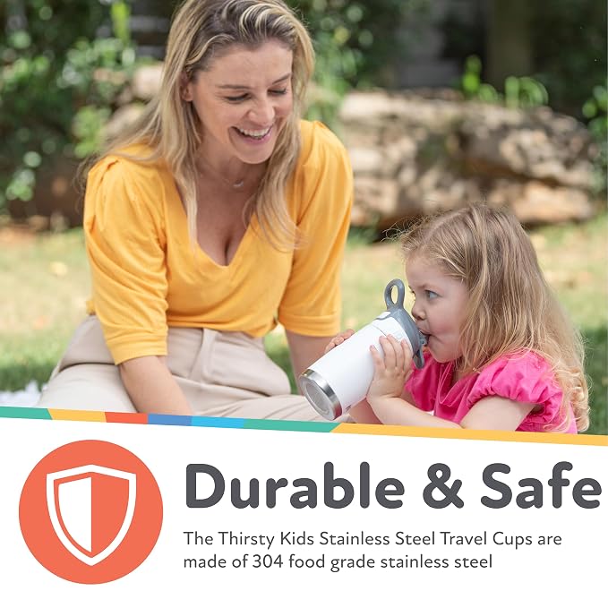 Nuby Thirsty Kids No Spill Flip-It Reflex Stainless Steel Travel Cup or Water Bottle - 10 Oz - 18+ Months - White - Back to School Essentials